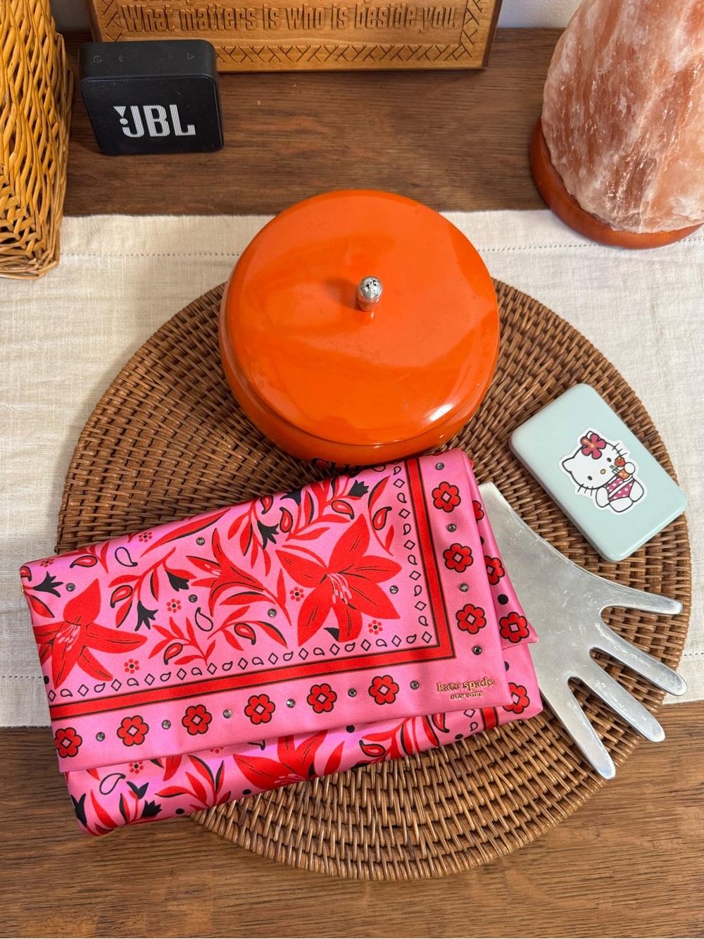 Kate Spade Satin Floral Bandana Clutch with Chain
